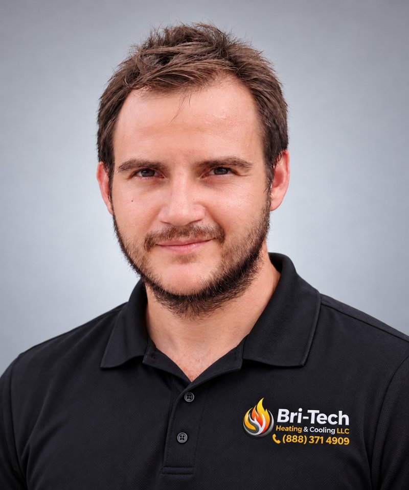 Headshot of a Bri-Tech Heating & Cooling team member wearing a black company polo